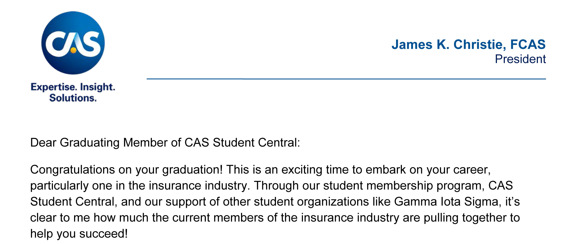 Open Letter to 2019 College Graduates from the CAS President - CAS